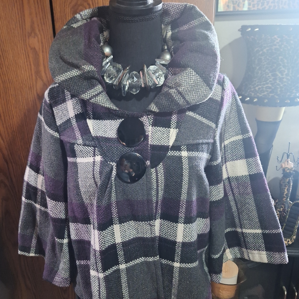 Purple and Gray Blazer with Classic Plaid Design